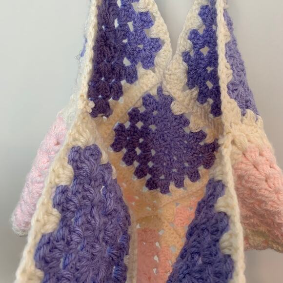 Handmade Knit Crochet Purse Pink and Purple Granny Square Shoulder Bag - Picture 2 of 5